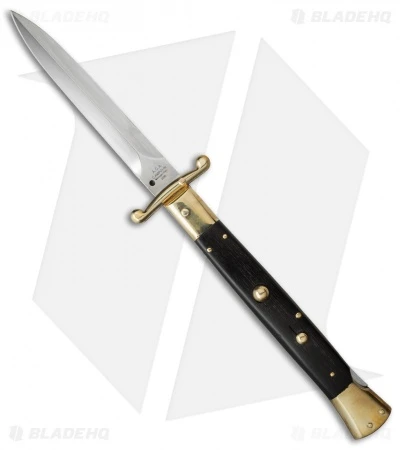 AGA Campolin 13" Swinguard Automatic Knife Brass/Ebony Wood (5.75" Satin Dagger) 3 AGA Campolin 13" Swinguard Automatic Knife Brass/Ebony Wood (5.75" Satin Dagger)