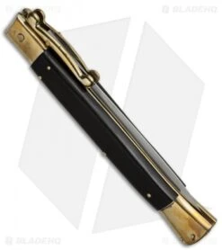 AGA Campolin 13" Swinguard Automatic Knife Brass/Ebony Wood (5.75" Satin Dagger) 8 AGA Campolin 13" Swinguard Automatic Knife Brass/Ebony Wood (5.75" Satin Dagger) -Sharp Knives World aga 13in swing brass ebony dagger side cm