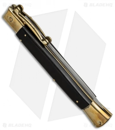 AGA Campolin 13" Swinguard Automatic Knife Brass/Ebony Wood (5.75" Satin Dagger) 5 AGA Campolin 13" Swinguard Automatic Knife Brass/Ebony Wood (5.75" Satin Dagger) - Image 3