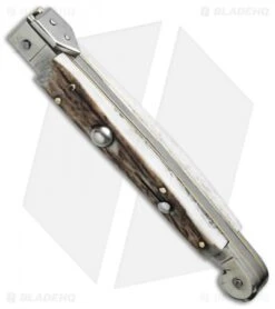 AGA Campolin 9" Sicilian Picklock Automatic Knife Stag Horn (4.1" Satin Bayo) -Sharp Knives World aga 9in sicilian stag picklock bottom cm