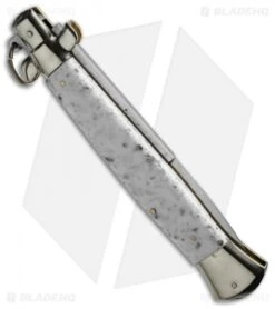 AGA Campolin 15" Ring Pull Automatic Italian Stiletto Marble (7" Satin Bayo) -Sharp Knives World aga campolin 15in cookies n cream ring pull bayo bp 18064 cm side