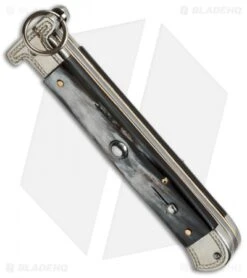 AGA Campolin 9" Francese Ring Pull Automatic Knife Dark Horn (3.7" Satin Flat) -Sharp Knives World aga campolin francese engraved dark bottom cm