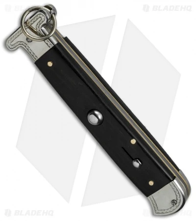AGA Campolin 9" Francese Ring Pull Automatic Knife Ebony Horn (3.7" Satin Flat) 5 AGA Campolin 9" Francese Ring Pull Automatic Knife Ebony Horn (3.7" Satin Flat) - Image 3