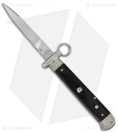 AGA Campolin 9" Francese Ring Pull Automatic Knife Ebony Horn (3.7" Satin Flat) 3 AGA Campolin 9" Francese Ring Pull Automatic Knife Ebony Horn (3.7" Satin Flat)