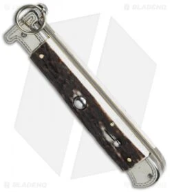 AGA Campolin 9" Francese Ring Pull Automatic Knife Stag Horn (3.7" Satin Flat) -Sharp Knives World aga campolin francese engraved stag bottom cm