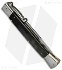 AGA Campolin 13" Swinguard Automatic Knife Dark Horn (5.75" Satin Bayo) -Sharp Knives World aga campolin stiletto 13in swing dark horn bayo BP 5222 dl side