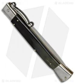 AGA Campolin 13" Swinguard Automatic Knife Dark Horn (5.75" Satin Dagger) -Sharp Knives World aga campolin stiletto 13in swing dark horn dagger BP 18155 dl side