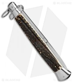 AGA Campolin 18" Ring Pull Automatic Italian Stiletto Stag Horn (8" Satin Bayo) -Sharp Knives World aga champolin 18in stiletto stag horn bayo BP 5226 er side