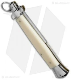 AGA Campolin 15" Ring Pull Automatic Italian Stiletto Sim Ivory (7" Satin Bayo) 7 AGA Campolin 15" Ring Pull Automatic Italian Stiletto Sim Ivory (7" Satin Bayo) -Sharp Knives World stiletto 15in ring bone dl side
